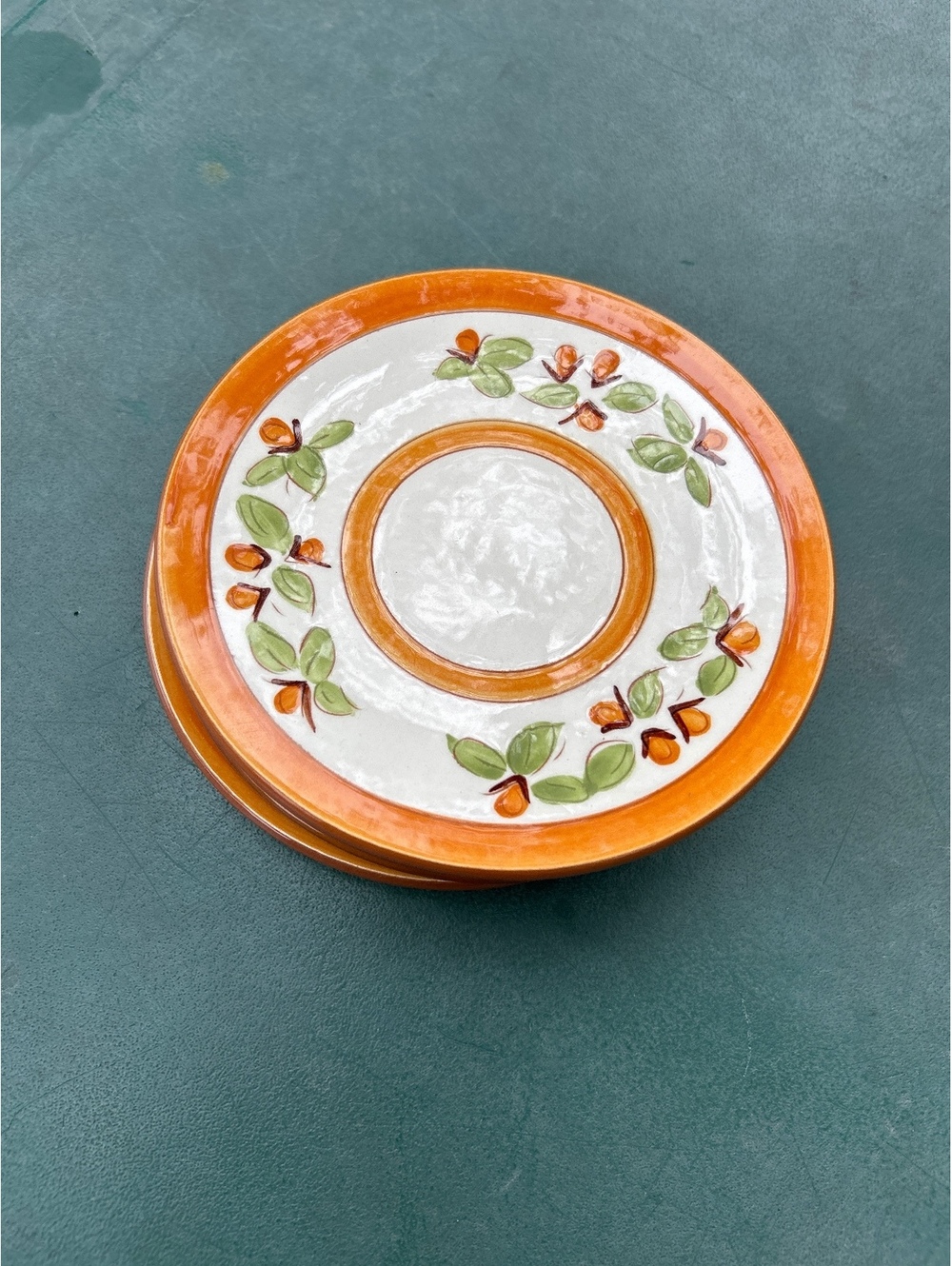 Stangl Bittersweet Bread Plate Redware 5111 Orange Band Flowers Vintage X5